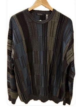 Segreto Italy NWT 100% Pure New Wool Crewneck Charcoal Multi Color Sweater XL
